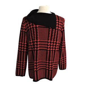 Investments Red & Black Geometric Print Sweater Size 2X